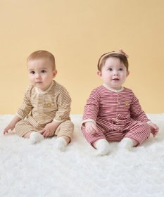 MIKI HOUSE HOT BISCUITS 【70-80cm】【Everyday Series】ワンポイント ボーダーカバーオール