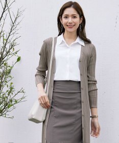 Tiaclasse 【洗える】ベルト付きランダムリブロングカーディガン