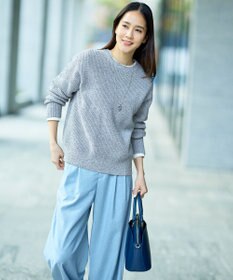 自由区 【セットアップ対応・楽チンキレイ見え】ソフトリネンダンガリーワイド パンツ