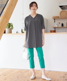 Tiaclasse L 【洗える】ストレッチタフタタックチュニックブラウス