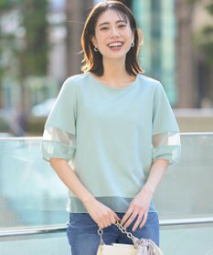 ANY SIS チュール切替ランタンスリーブ プルオーバー アイスブルー