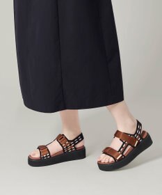 steppi 【洗える】厚底 ストラップサンダル ブラウンチェック