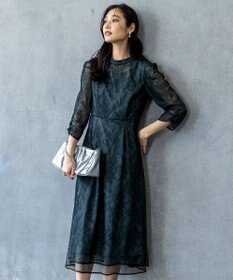 ANY SIS 【Lily calin】バイカラードットチュール ドレス ディープグリーン