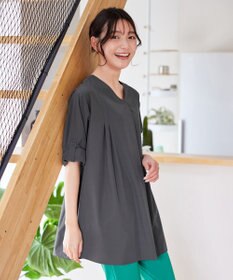 Tiaclasse L 【洗える】ストレッチタフタタックチュニックブラウス