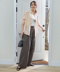自由区 【セットアップ対応・洗える】リネンビスコースストレッチワイド パンツ