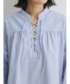 Green Parks ストライプレースアップシャツ