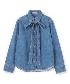 BEIGE， 【洗える・BAILA 11月号掲載】MARKEL / ボウタイ付きシャツカラーデニムシャツ