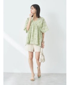earth music&ecology コットンレースＶネックブラウス