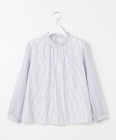 J.PRESS LADIES S カチオンストライプ フリルネック バンドカラー カットソー