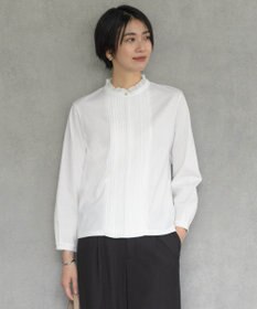 J.PRESS LADIES L プレーティングジャージー フリルネック カットソー