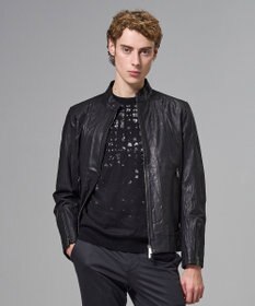 JOSEPH HOMME 【洗い加工】シュリンクエアレザー 　シングルライダースジャケット ブラック系
