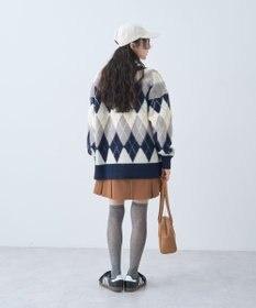 earth music&ecology ループ編みアーガイルカーディガン