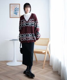 WEGO モヘアライク総柄BIGカーディガン