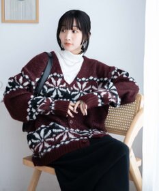 WEGO モヘアライク総柄BIGカーディガン