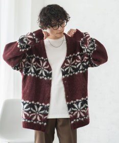 WEGO モヘアライク総柄BIGカーディガン