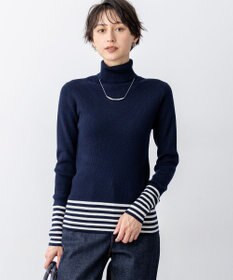 23区 【見上愛さん着用/VERY掲載/洗える】ウーステッドウール リブタートル ボーダー ニット ネイビー×オフ