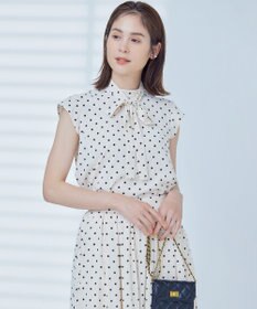 組曲 【WEB限定】ドットプリントデシン ボウタイ付きブラウス