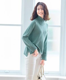 Tiaclasse L 【洗える】もっちり柔らかいリブタートルプルオーバーニット