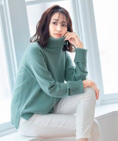 Tiaclasse L 【洗える】もっちり柔らかいリブタートルプルオーバーニット