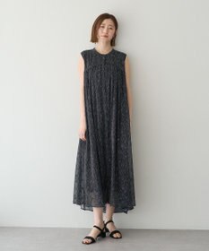YECCA VECCA シアードット柄ギャザーワンピース