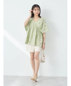 earth music&ecology コットンレースＶネックブラウス