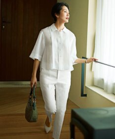 自由区 L 【カタログ掲載・接触冷感・洗える】ラミーローンクロップド丈 ブラウス