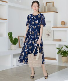 Tiaclasse 大花柄シフォンワンピース