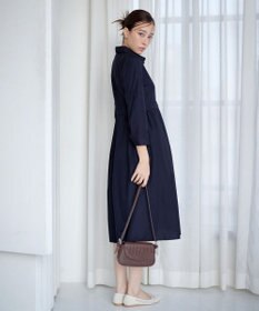 Tiaclasse L 【洗える】パール釦フレアシャツワンピース