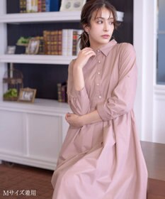 Tiaclasse L 【洗える】パール釦フレアシャツワンピース