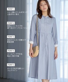 Tiaclasse L 【洗える】パール釦フレアシャツワンピース