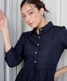 Tiaclasse L 【洗える】パール釦フレアシャツワンピース