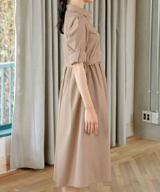 Tiaclasse L 【洗える】パール釦フレアシャツワンピース