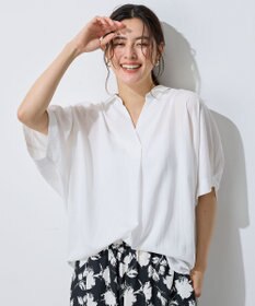 ANY 【新色追加】スキッパーネック袖タックブラウス