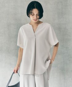 UNFILO 【セットアップ着用可】サマーセットアップ スキッパーブラウス グレージュ