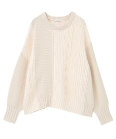 earth music&ecology 【洗濯機洗い可】アンチピリングC/Aパッチワークケーブルニット