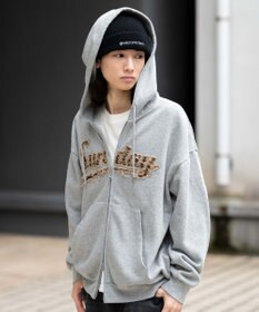 WEGO 【ユニセックス着用ITEM/SMLサイズ展開】レオパードワッペンダブルZIPパーカー