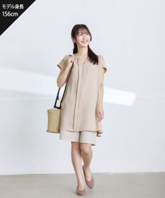 Tiaclasse 【洗える】フレンチスリーブキーネックシャツチュニックブラウス