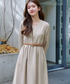 Tiaclasse L 【ダブルクロス・洗える】 ナローVネックワンピース