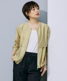 ICB 【接触冷感・速乾・洗える】 リヨセルナイロンワッシャー ノーカラーブルゾン クリームカーキ系