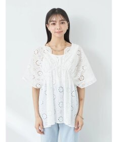 earth music&ecology コットンレースＶネックブラウス