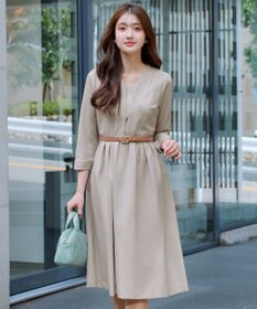 Tiaclasse L 【ダブルクロス・洗える】 ナローVネックワンピース