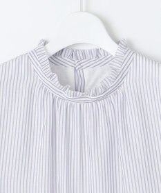 J.PRESS LADIES S カチオンストライプ フリルネック バンドカラー カットソー