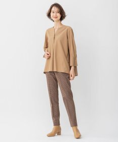 自由区 L 【洗える/撥水加工】TRギャバ チェック テーパードパンツ ブラウン系3