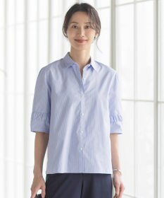 J.PRESS LADIES 【洗える】Betterコットンポリエステル ストライプ シャツカラーブラウス