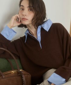 WEGO 【ANGIE VINTAGE】シャツ襟 ドッキング　フェイクレイヤード ニット トップス