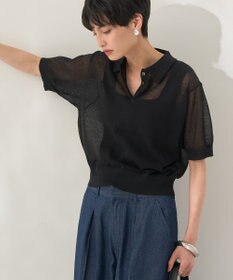 AMERICAN HOLIC ウォッシャブルシアーニット半袖ポロシャツ