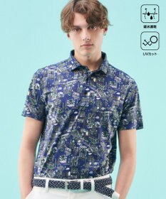 23区GOLF 【MEN】【吸水速乾/UVカット】パリマップ総柄ポロシャツ