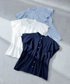 組曲 【UVケア】プレーティング天竺 パールボタンブラウス