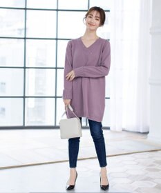 Tiaclasse L 【洗える】Vネックリブニットチュニック