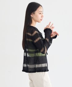 earth music&ecology シアーボーダーニットカーディガン